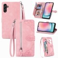For Samsung Galaxy A24 4G Embossed Flower Zipper Leather Phone Case(Pink)