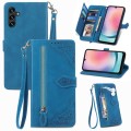 For Samsung Galaxy A24 4G Embossed Flower Zipper Leather Phone Case(Blue)