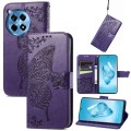 For OnePlus 12R Butterfly Love Flower Embossed Leather Phone Case(Dark Purple)