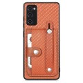 For Samsung Galaxy S21 FE Wristband Kickstand Wallet Back Phone Case with Tool Knife(Brown)