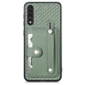 For Samsung Galaxy A50 Wristband Kickstand Wallet Back Phone Case with Tool Knife(Green)