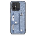For Redmi Note 10 Pro Wristband Kickstand Card Wallet Back Phone Case with Tool Knife(Blue)