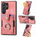 For Samsung Galaxy S24 Ultra 5G Retro Skin-feel Ring Card Wallet Phone Case(Pink)