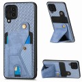 For Samsung Galaxy A22 4G Carbon Fiber Wallet Flip Card K-shaped Holder Phone Case(Blue)