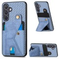 For Samsung Galaxy S24+ 5G Carbon Fiber Wallet Flip Card K-shaped Holder Phone Case(Blue)