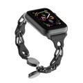 For Apple Watch 2 42mm Hollow Leather Chain Magnetic Buckle Watch Band(Black)