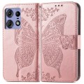 For Motorola Edge 50 Pro Butterfly Love Flower Embossed Leather Phone Case(Rose Pink)