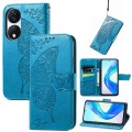 For Honor X7b Butterfly Love Flower Embossed Leather Phone Case(Blue)
