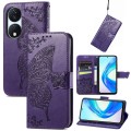 For Honor X7b Butterfly Love Flower Embossed Leather Phone Case(Dark Purple)