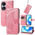 For Honor X7b Butterfly Love Flower Embossed Leather Phone Case(Pink)