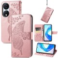 For Honor X7b Butterfly Love Flower Embossed Leather Phone Case(Rose Gold)