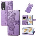 For Honor 90 Butterfly Love Flower Embossed Leather Phone Case(Lavender)