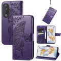 For Honor 90 Butterfly Love Flower Embossed Leather Phone Case(Purple)