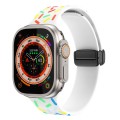 For Apple Watch 7 45mm Rainbow Dots Silicone Magnetic Black Buckle Watch Band(White)