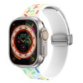For Apple Watch Ultra 49mm Rainbow Dots Silicone Magnetic Buckle Watch Band(White)