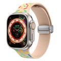 For Apple Watch 7 45mm Rainbow Dots Silicone Magnetic Buckle Watch Band(Pink)