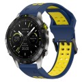 For Garmin MARQ Athlete Gen 2 22mm Two-Color Reverse Buckle Silicone Watch Band(Blue+Yellow)