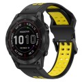 For Garmin Fenix 7 Sapphire Solar 22mm Two-Color Reverse Buckle Silicone Watch Band(Black+Yellow)