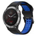 For Garmin Fenix 6 22mm Two-Color Reverse Buckle Silicone Watch Band(Black+Blue)