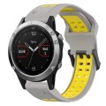 For Garmin Fenix 5 22mm Two-Color Reverse Buckle Silicone Watch Band(Grey+Yellow)