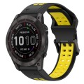 For Garmin Fenix 7X 26mm Two-Color Reverse Buckle Silicone Watch Band(Black+Yellow)