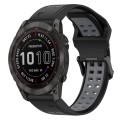 For Garmin Fenix 7X 26mm Two-Color Reverse Buckle Silicone Watch Band(Black+Grey)