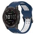 For Garmin Fenix 7X 26mm Two-Color Reverse Buckle Silicone Watch Band(Blue+White)