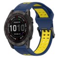 For Garmin Fenix 7X 26mm Two-Color Reverse Buckle Silicone Watch Band(Blue+Yellow)