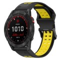 For Garmin Fenix 7X Solar 26mm Two-Color Reverse Buckle Silicone Watch Band(Black+Yellow)