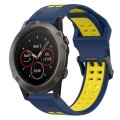 For Garmin Fenix 5X 26mm Two-Color Reverse Buckle Silicone Watch Band(Blue+Yellow)