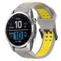 For Garmin Fenix 7S 20mm Two-Color Reverse Buckle Silicone Watch Band(Grey+Yellow)
