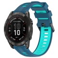 For Garmin Fenix 7 Pro Sports Two-Color Silicone Watch Band(Blue+Teal)