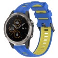 For Garmin Fenix 5 Plus Sports Two-Color Silicone Watch Band(Blue+Yellow)