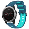 For Garmin Fenix 5 Sports Two-Color Silicone Watch Band(Blue+Teal)