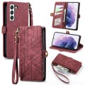 For Samsung Galaxy S23 Ultra 5G Geometric Zipper Wallet Side Buckle Leather Phone Case(Red)