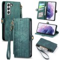 For Samsung Galaxy S22 5G Geometric Zipper Wallet Side Buckle Leather Phone Case(Green)