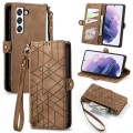 For Samsung Galaxy S20+ Geometric Zipper Wallet Side Buckle Leather Phone Case(Brown)