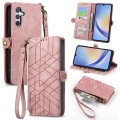 For Samsung Galaxy A42 5G Geometric Zipper Wallet Side Buckle Leather Phone Case(Pink)