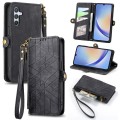 For Samsung Galaxy A32 4G Geometric Zipper Wallet Side Buckle Leather Phone Case(Black)