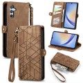 For Samsung Galaxy A22 5G Geometric Zipper Wallet Side Buckle Leather Phone Case(Brown)