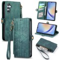 For Samsung Galaxy A14 4G Geometric Zipper Wallet Side Buckle Leather Phone Case(Green)