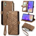 For Samsung Galaxy A05 Geometric Zipper Wallet Side Buckle Leather Phone Case(Brown)