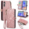Samsung Galaxy A05s Geometric Zipper Wallet Side Buckle Leather Phone Case(Pink)