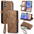 Samsung Galaxy A05s Geometric Zipper Wallet Side Buckle Leather Phone Case(Brown)