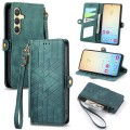 For Samsung Galaxy S24 5G Geometric Zipper Wallet Side Buckle Leather Phone Case(Green)