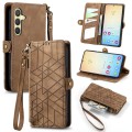 For Samsung Galaxy S24 5G Geometric Zipper Wallet Side Buckle Leather Phone Case(Brown)