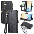 For Samsung Galaxy S24 5G Geometric Zipper Wallet Side Buckle Leather Phone Case(Black)