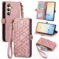 For Samsung Galaxy S24+ 5G Geometric Zipper Wallet Side Buckle Leather Phone Case(Pink)