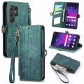 For Samsung Galaxy S24 Ultra 5G Geometric Zipper Wallet Side Buckle Leather Phone Case(Green)