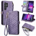 For Samsung Galaxy S24 Ultra 5G Geometric Zipper Wallet Side Buckle Leather Phone Case(Purple)